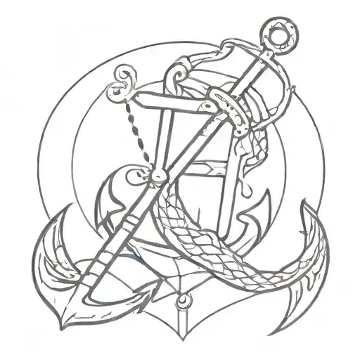 An Anchor With Mermaid And Skeleton Pirate