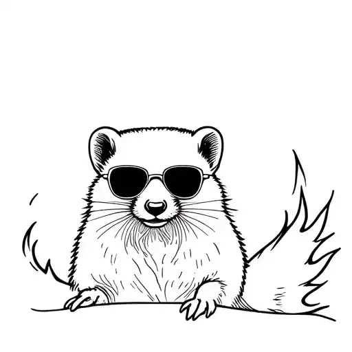 Stoat With Sunglasses And Flames In The Background
