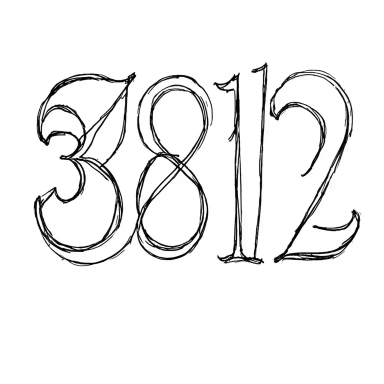 Tattoo Sketch Of The Number 3812 On The Ribs