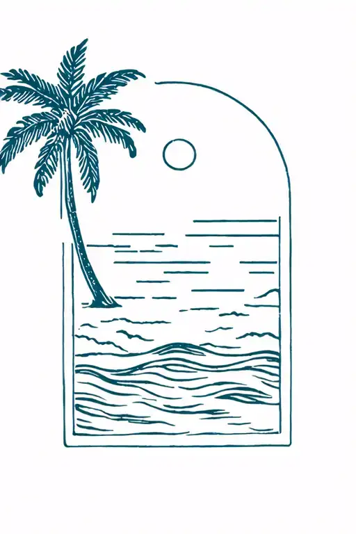 Vintage Stamp With Palm Sea And Sun