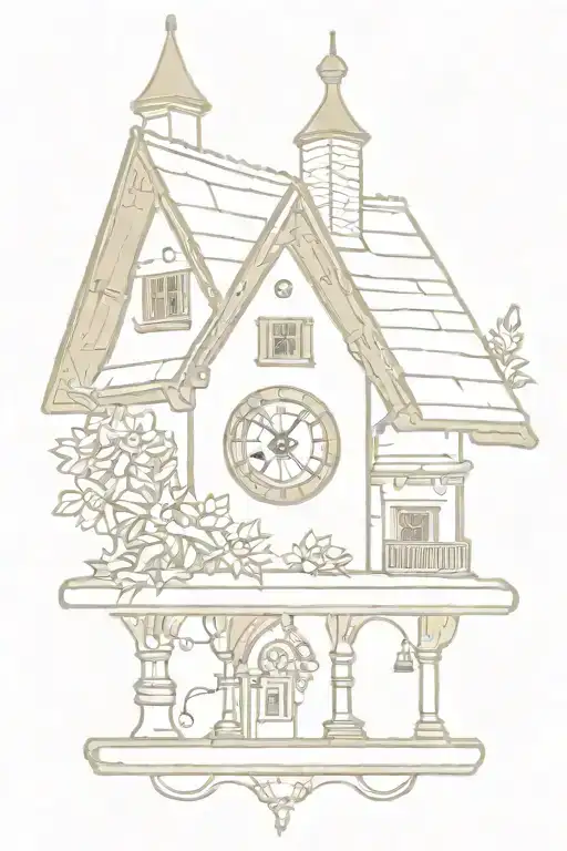 Bavarian Cuckoo Clock With Edelweiss Surrounding And A Chimney Roof With Weights On Bottom