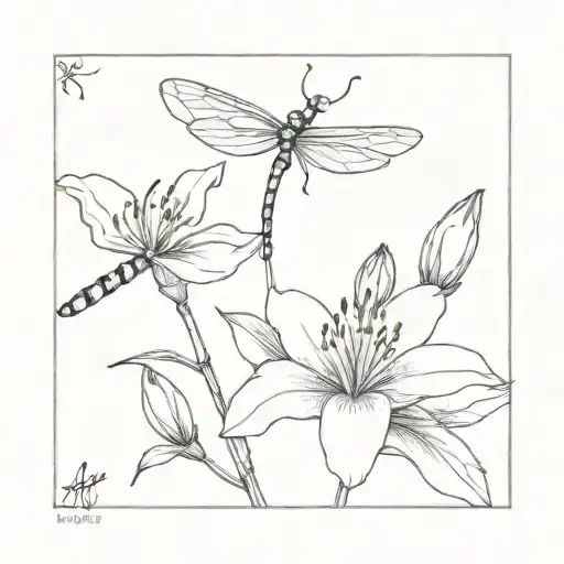 1 Lily Flower And 1 Dragonfly