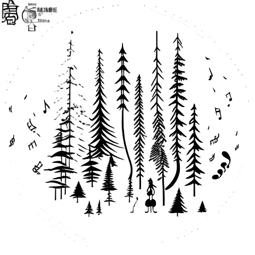 A Majestic Forest With Musical Instruments Hidden Among The Trees