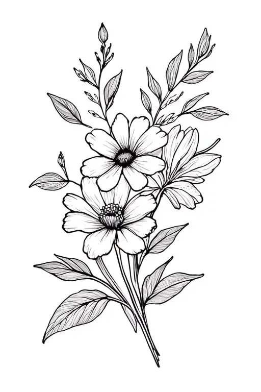 July And December Birth Flower Bouquet Tattoo Design