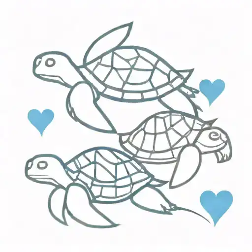 Tribal Turtle And 2 Blue Hearts