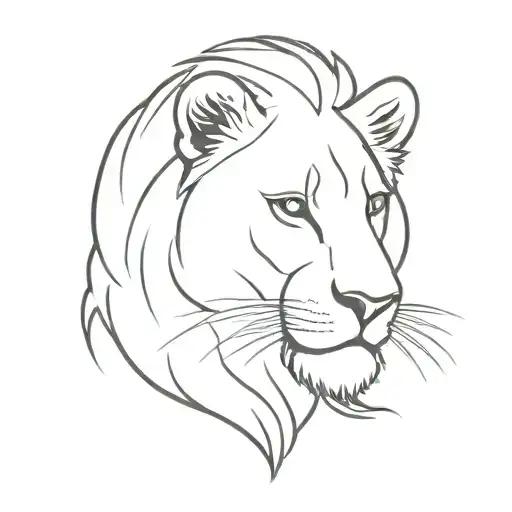 Half Lion Head With Baby Lioness