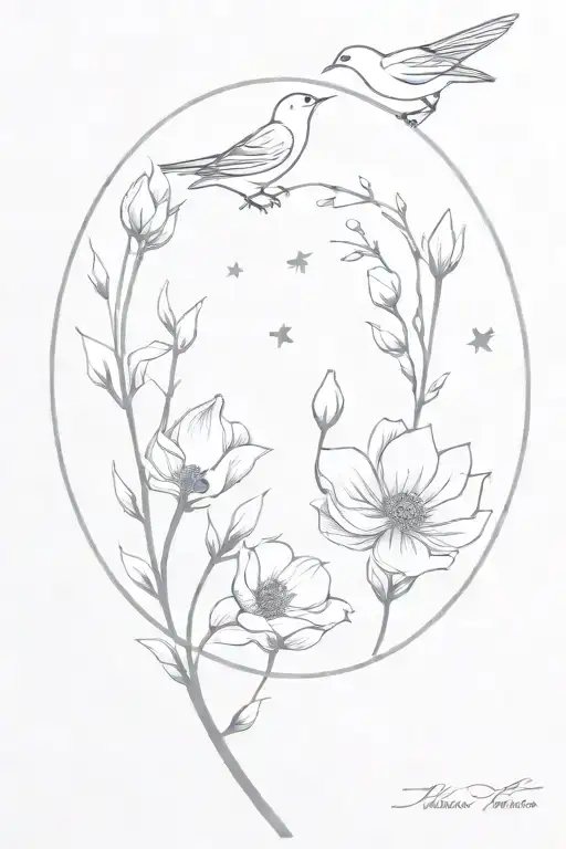 Moon Flowers Wrapped With 3 Birds Coming
