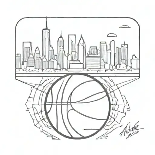 New York Skyline And Basketball