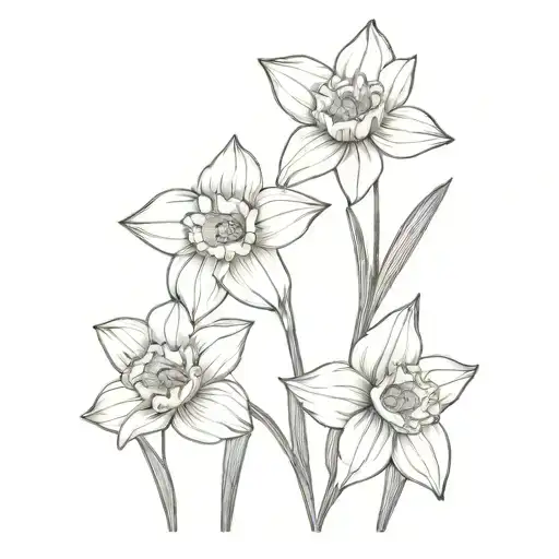 Daffodil And Narcissus Flowers Fine Line