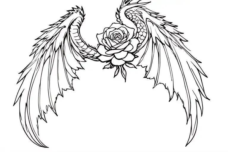 Flying Dragon Wings With A Rose Blooming