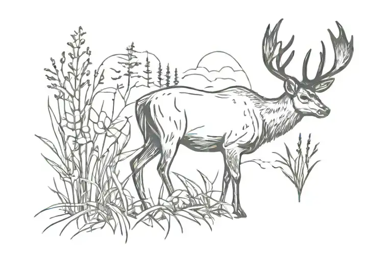 One Deer Grass Moon Line