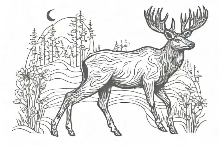 One Deer Grass Moon Line Not Moose