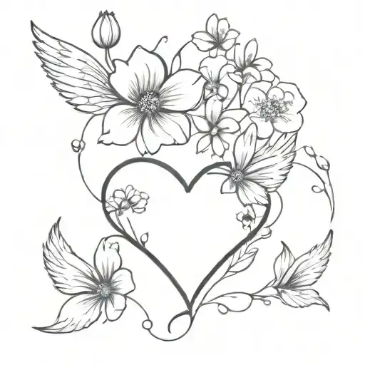 Heart With Angel Wings And Cosmos Flower