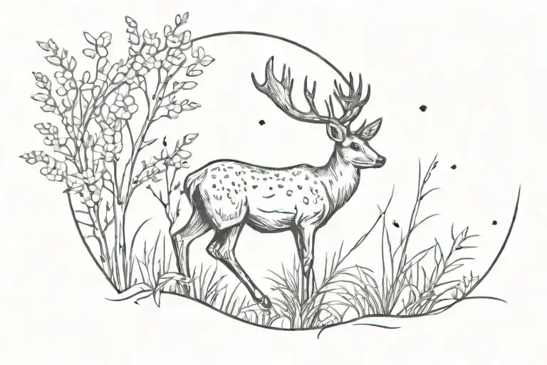 One Deer Grass Moon Line