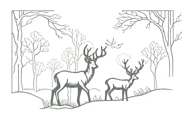 A Mystical Forest Scene With Hidden Deer Silhouettes