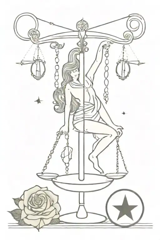 Libra Tarot Sword Through A Rose And Balancing Scales Containing A Sun And Moon