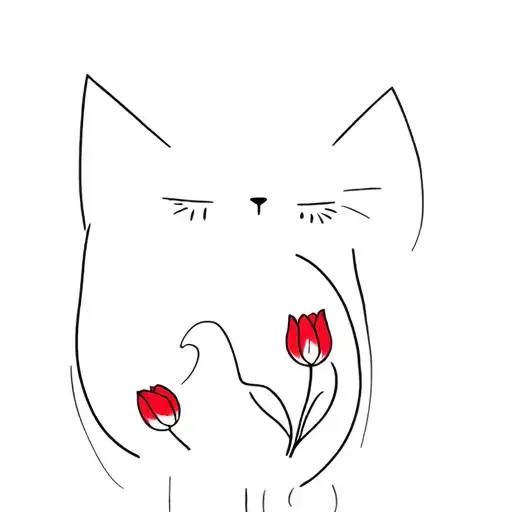 A Black Cat With A Red Tulip