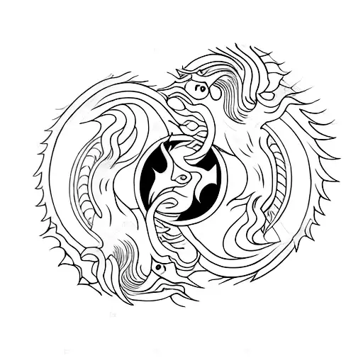 Yin Yang Pheonix And Dragon