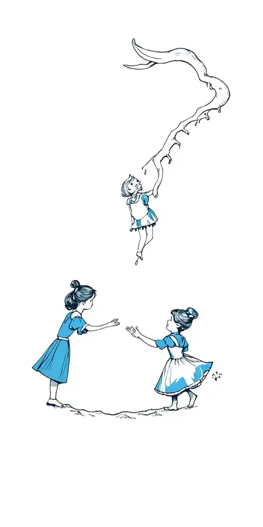 Two Child's Falling In The White Rabbit Hole Like Alice In Wonderland