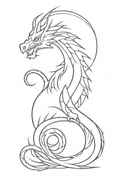 Red Fine Line Dragon Tatto Design
