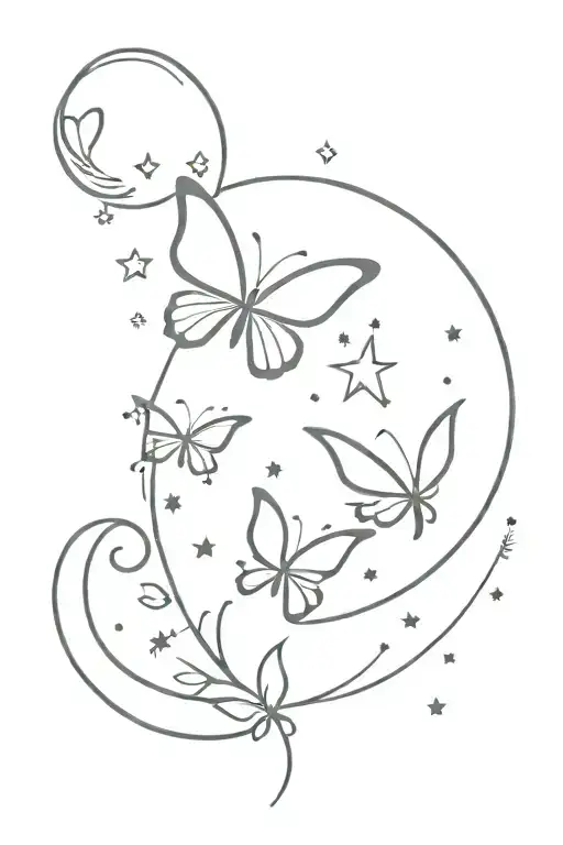 Butterfly Moon Shooting Stars And Hearts
