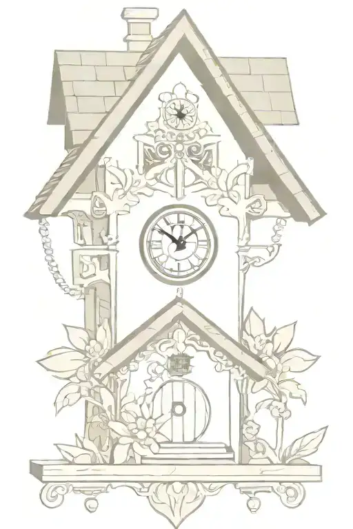 Bavarian Cuckoo Clock With Edelweiss Surrounding And A Chimney Roof With Weights On Bottom