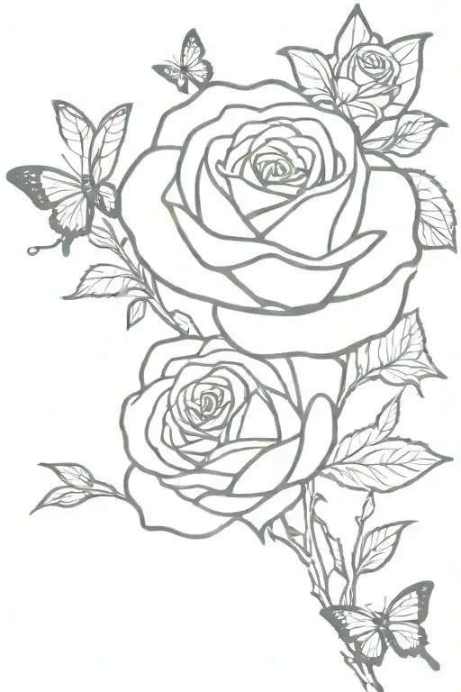 Rose With Stem And Butterflies Flying