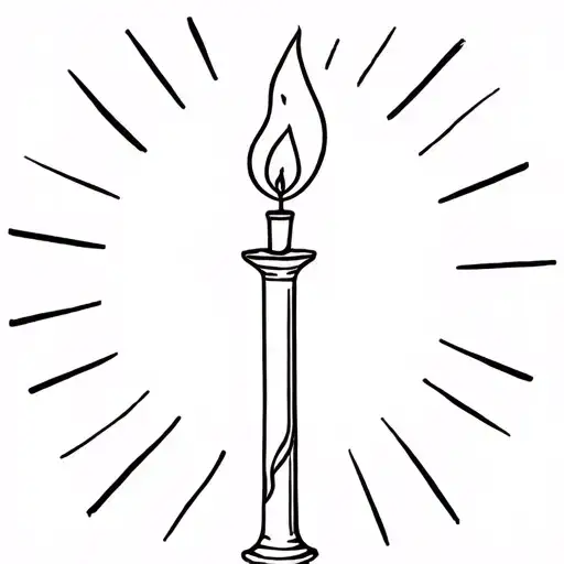 Simple Thin Outline Singular Gothic Candle With Flame And A Few Rays Around The Flame