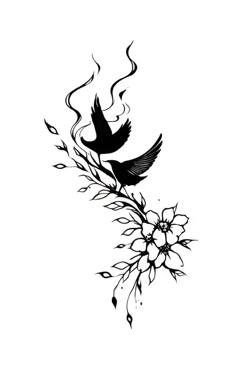 Floral With Bird Rising From The Ashes