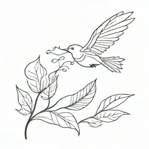 Leafs And Bird Flying Towards