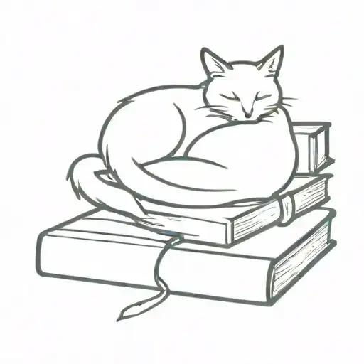 Sketch Minimalism Tattoo Of A Cat Sleeping On Books