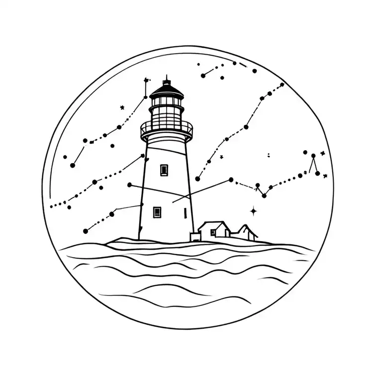 Light House With Gemini And Piesces Constellations