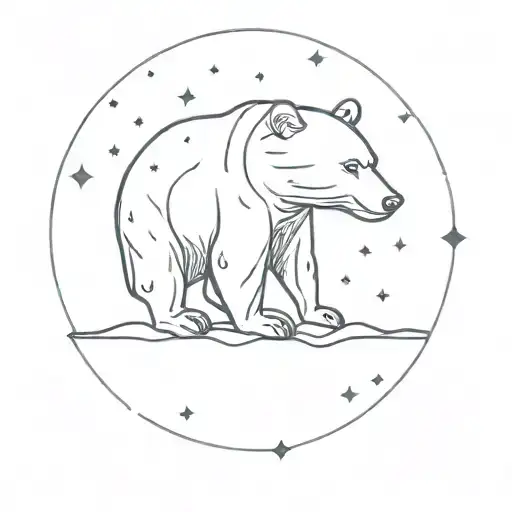 Minimalist Bear Looking At The Starry Sky