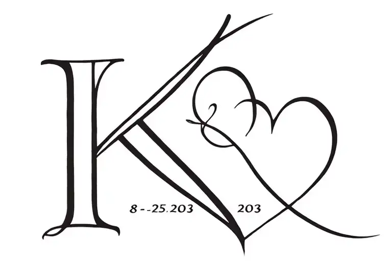 The Letter K With The Date 8-25-2003 With Heart Intertwined