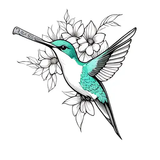 Humming Bird With Flowers With A Machete