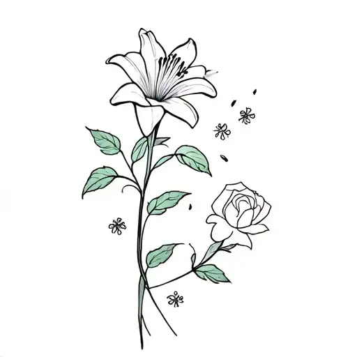 Lily Flower Above Connected To Rose And Small Fliwers Coming Out