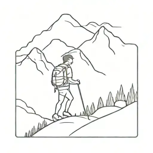 A Minimalist Tattoo Of A Teacher Hiking Up A Mountain Trail