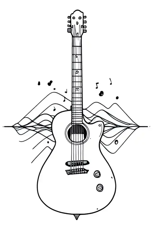 A Minimalist Tattoo Of A Guitar With A Design Inspired By The Sound Waves Of Live Music
