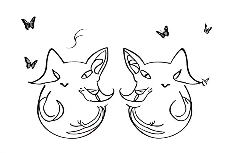 Cat And Aries Sign With Butterflies Fluttering