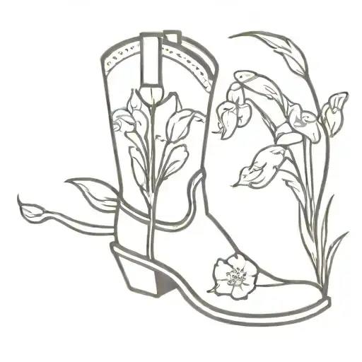 Cowboy Boot With Snowdrop And Carnation Flowers Blooming