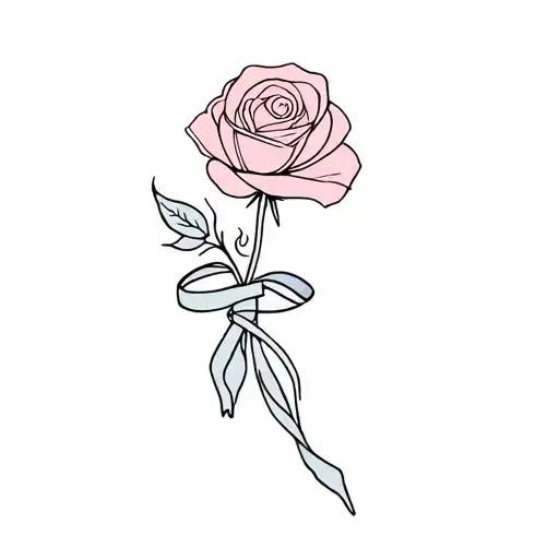 Sweet Pea And Rose Fine Line Tattoo Tied Up With Ribbon