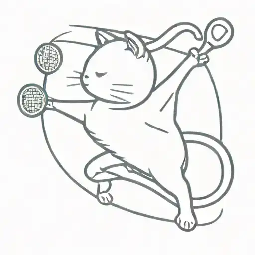 A Minimalist Tattoo Of A Cat Playing Tennis