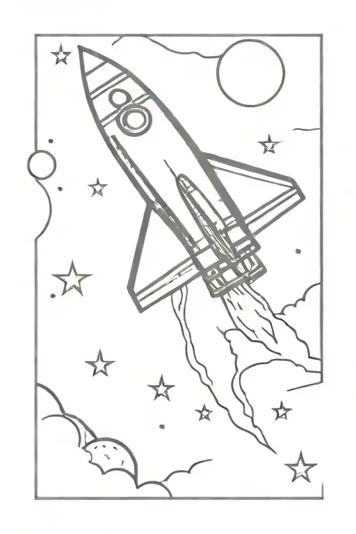 Line Art With Space Rocket Ship