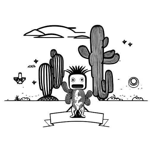 Alien Wearing Hawaiian Shirt Standing By A Cactus Ufo In Air
