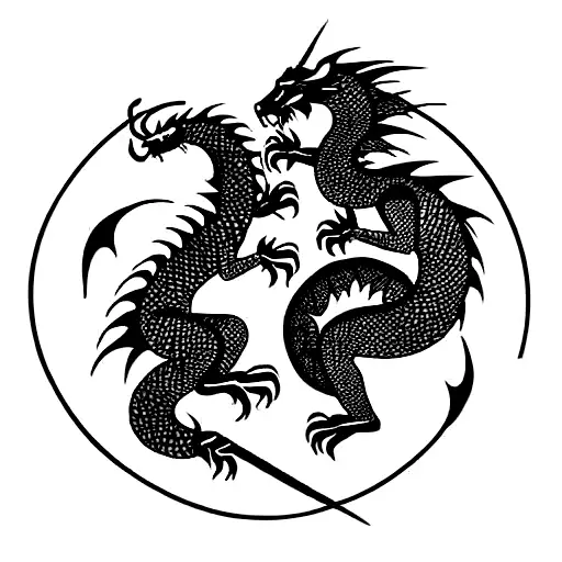 Dragon And Lion Fight With Sword