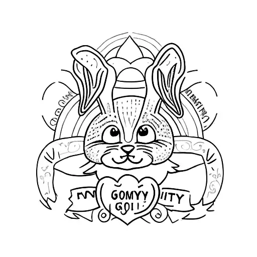 A Heartwarming Tattoo Of A Bunny Surrounded By The Words 'Family' And 'God' In Elegant Script