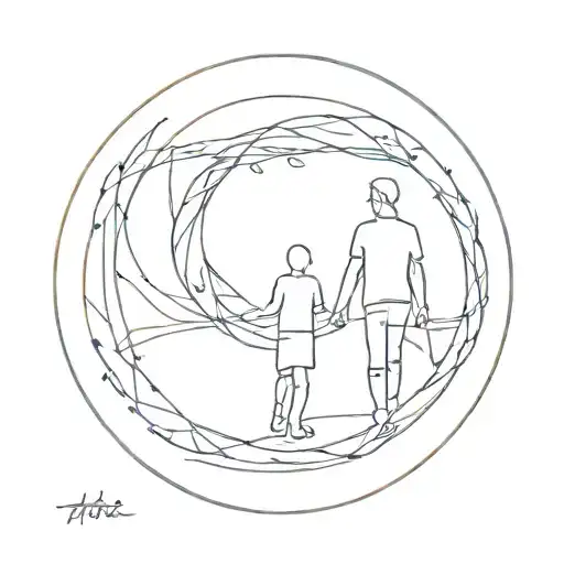 Circle And Inside The Circle A Father And Son Walking