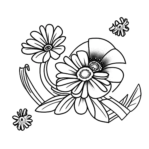 Single Daisy And Single Poppy Flower