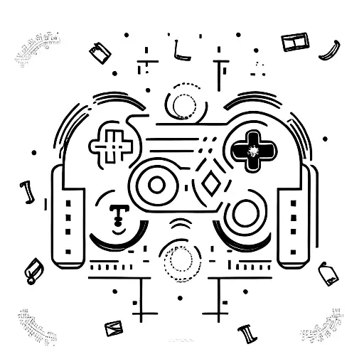 A Minimalist Tattoo Of A Gaming Controller Surrounded By Musical Notes