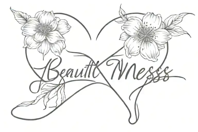 Beautiful Mess Script Tattoo With Heart And April Birth Flower